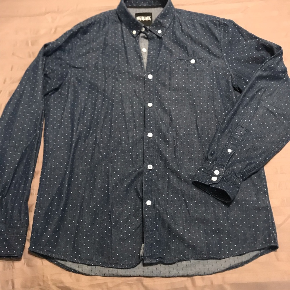 MG Black navy blue polka dot button up casual